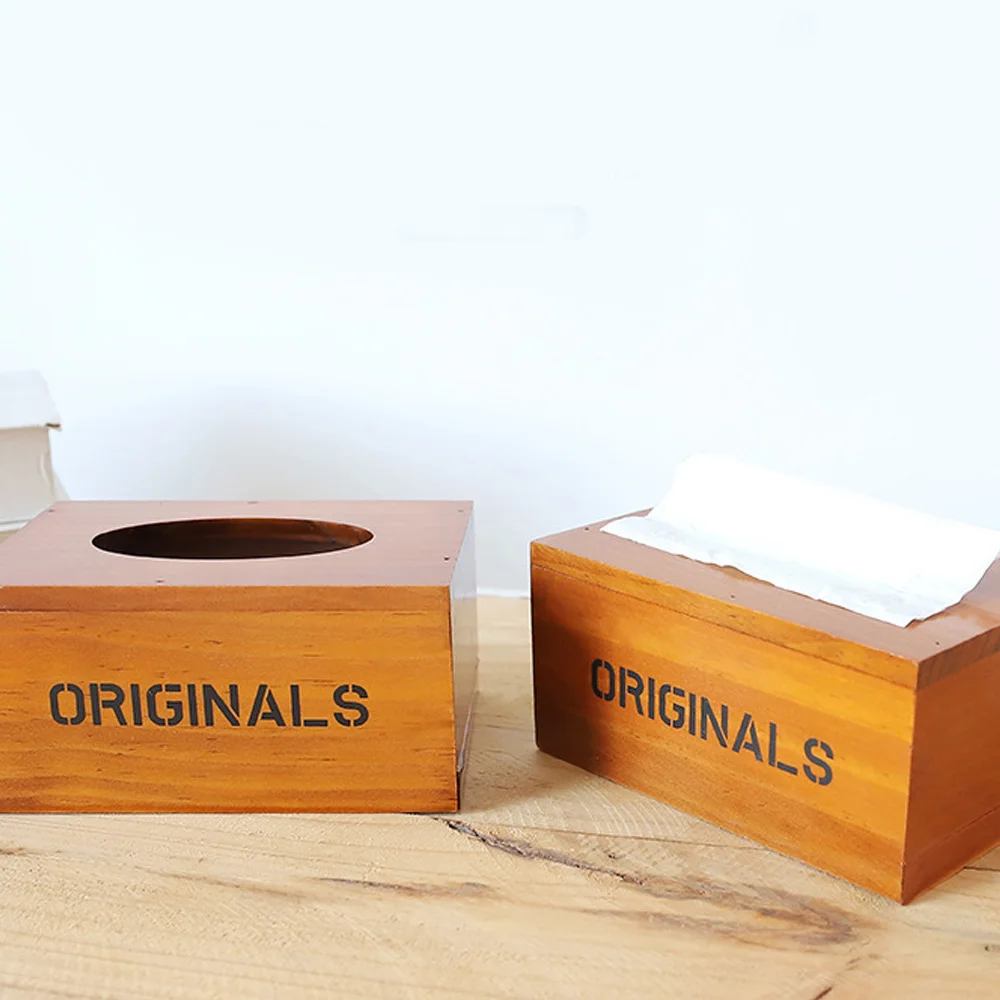 

Vintage Wooden Tissue Box Holder Cover Rectangular Wipes Paper Dispenser Home Table Decoration Bathroom Supplies