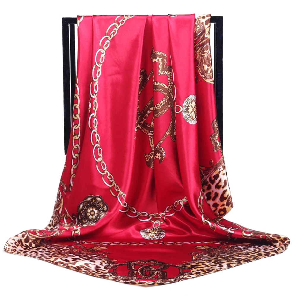 90cm x Square Women Scarf Head Shaw Leopard Chain Muslim Ramadan Decor Hijab Protection Cover Fashion Vintage |