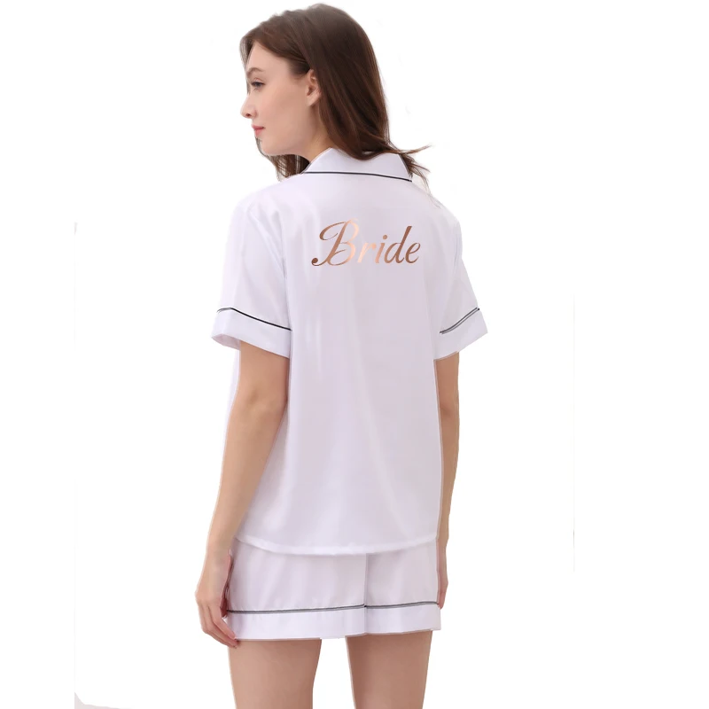 Pajamas Set Womens Ladies Satin Wedding Bridesmaid Bride Pyjama Set Silky Lounge Wear Pajamas Short Sleeve Pjs Set