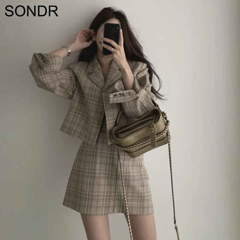 

Occupation OL Office Women'S Suits Korean Chic Fashion Temperament Short Suit Jacket Skirt Two-Piece Suit Clothes For Fall 2020