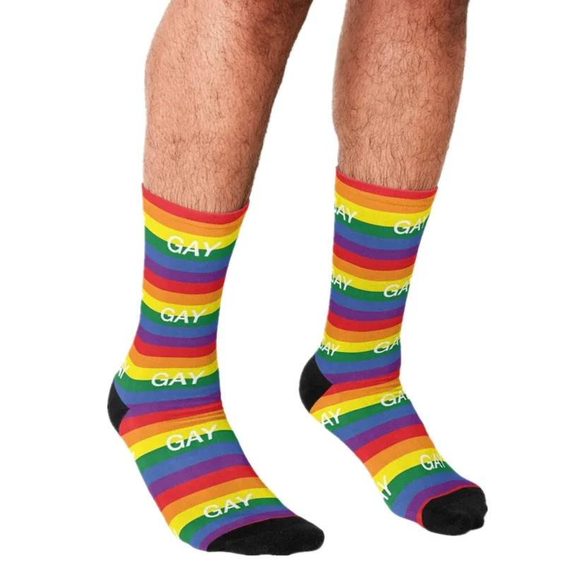 

Men Socks harajuku Rainbow Colored Rounded Printed Happy hip hop Novelty personality Skateboard Crew Casual Crazy Funny Socks