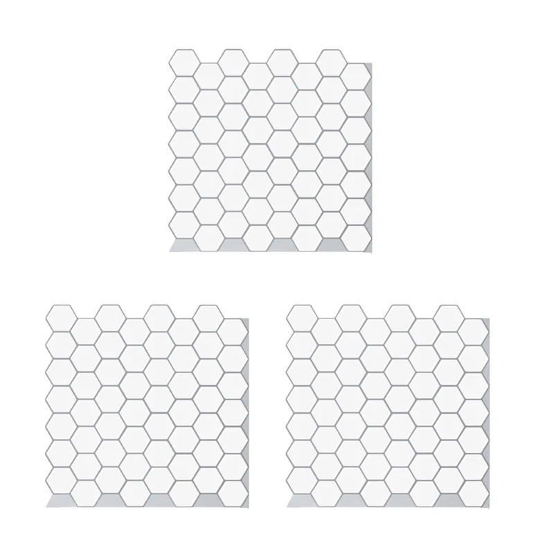 

3 Sheets Self-Adhesive Decals Waterproof Hexagon Wall Sticker Backsplash Tiles Bathroom Wallpaper for Home Living Room