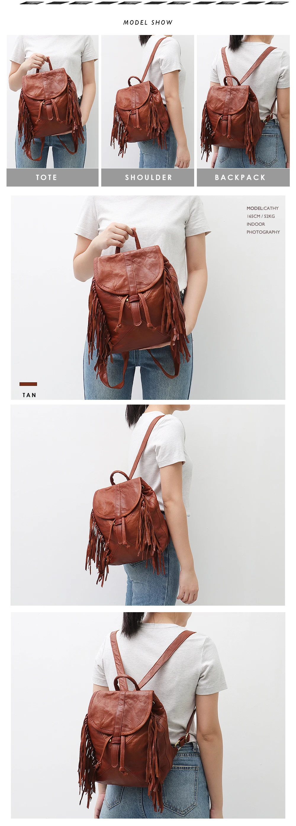 SC Fashion Sheepskin Backpack For Girls High Quality Leather Flap Shoulder Bag Women Tassel Day Pack School Bag ladies knapsack
