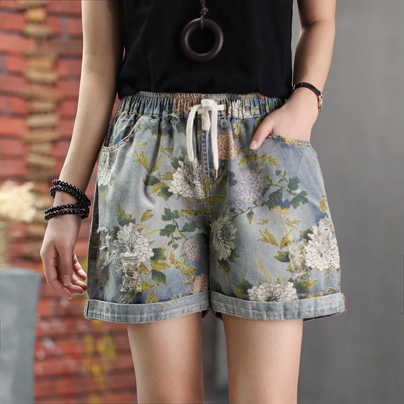 Шорты женские джинсовые рваные с завышенной талией повседневные хлопковые