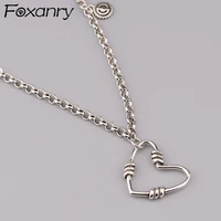 foxanry 925 stamp clavicle chain necklace for women trend vintage elegant simple hollow love heart party jewelry gifts