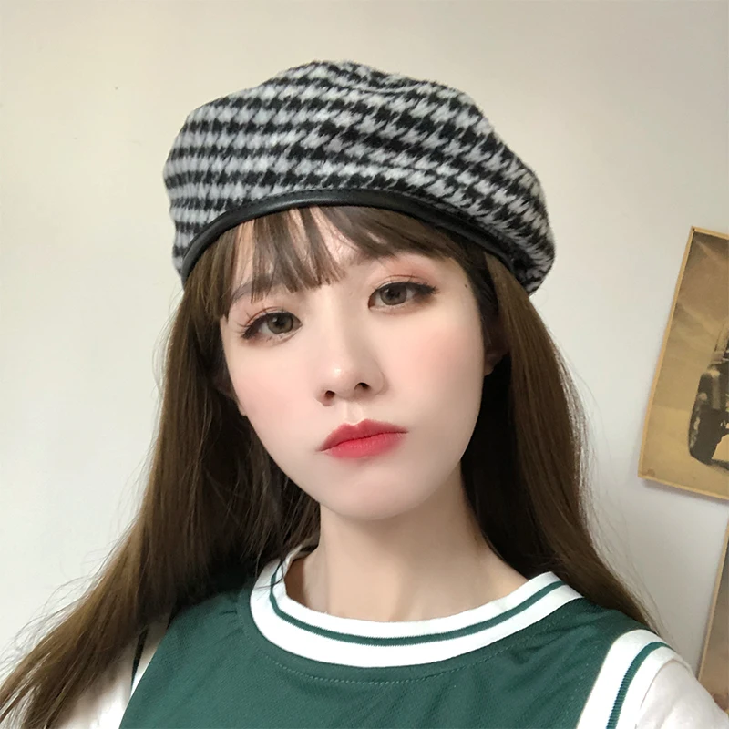 H3541 Retro Women Beret Hat Korean Fashion Autumn Winter Female Painter Cap Plaid Casual Shopping High Quality Vintage Girl Caps