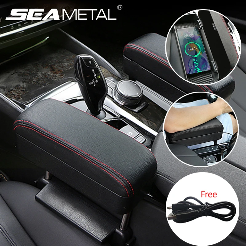 Кожаный Автомобильный подлокотник органайзер для хранения быстрая зарядка