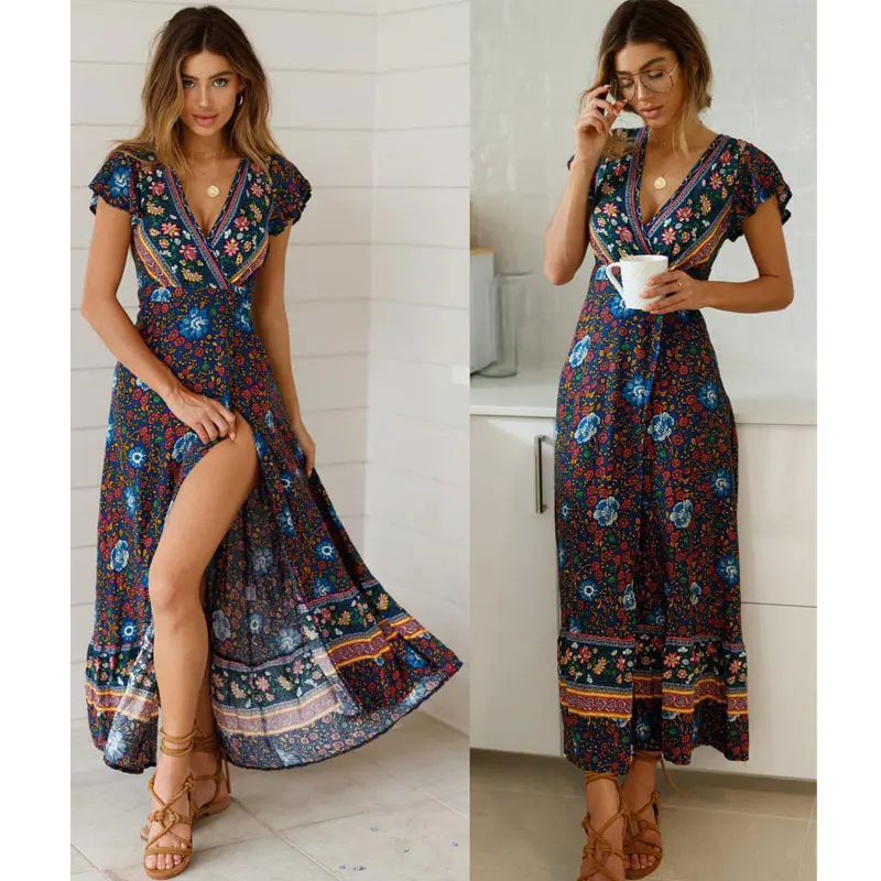

Womens Summer Boho Maxi Dresses Casual Party Beach Long Dresses Sundress