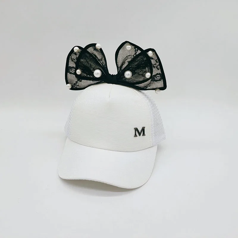 Детская бейсболка с жемчужным бантом и мультяшным рисунком 4 цвета Снэпбэк кепки