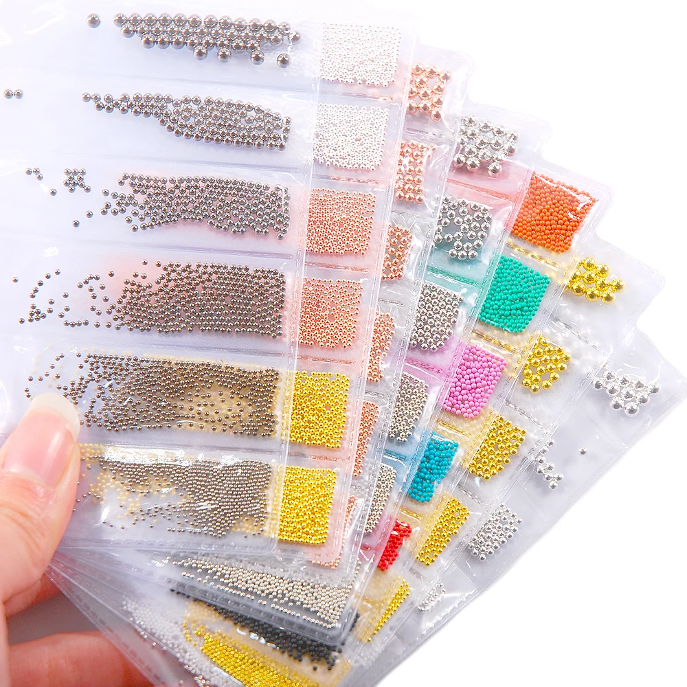 

6 Sizes/Pack 0.8mm-3mm Gold Silver Rose Black Metal Caviar Mini Beads Ball Nail Art 3D Manicure Decoration Accessories