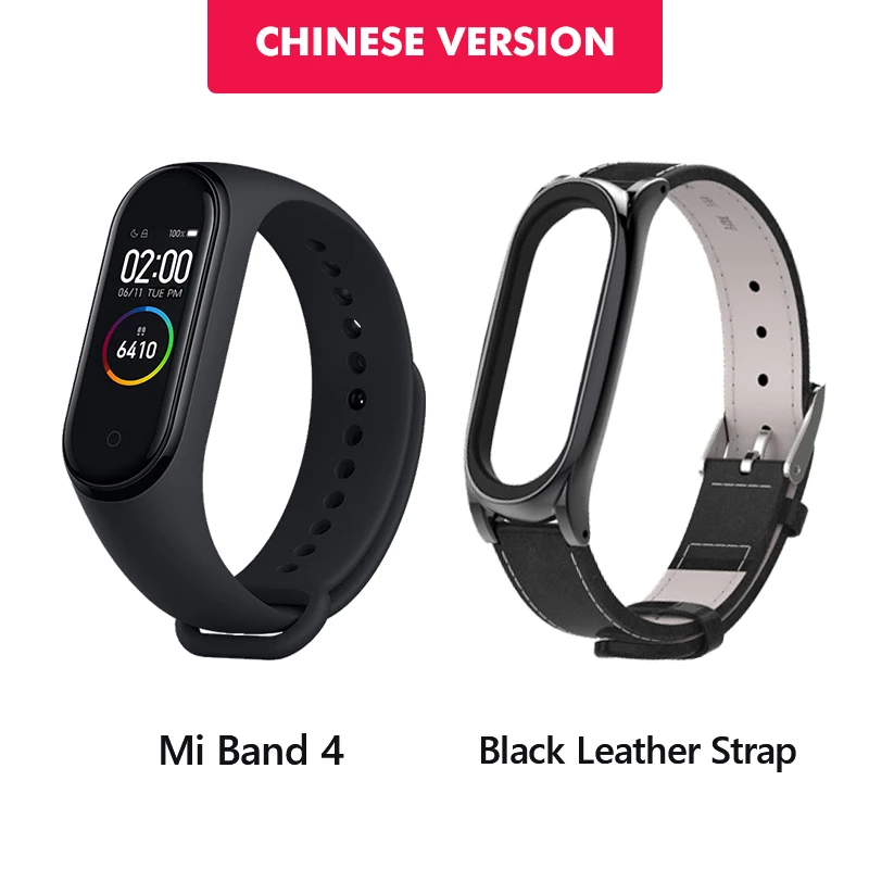 CN n Black leather Из России Xiaomi Mi Band 4 фитнес браслет 0,95 дюймов AMOLED 120X240 полноцветный экран Bluetooth 5,0 браслет 50 м Водонепроницаемый - Цвет: CN n Black leather