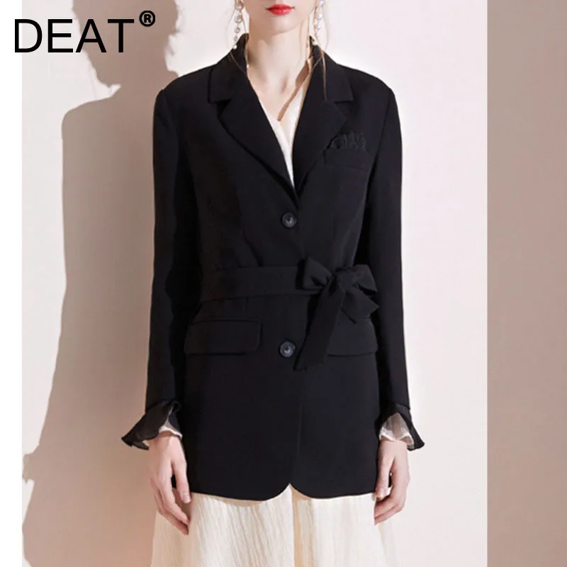 

DEAT 2021 New Spring And Autumn Fashion Casual Single Breasted High Waist Pink Ruffle Long Sleeve Suit Blazer Cost Women SL037
