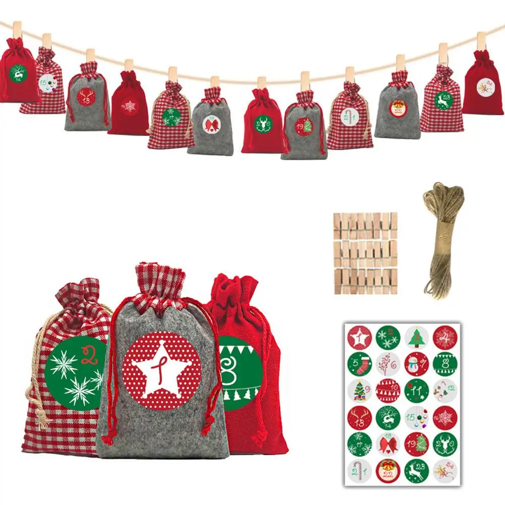 

2021 Christmas Advent Calendar Bags 24 Days Burlap Advent Calendars Garland Candy Gift Bags For Holiday Christmas Decorations