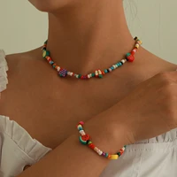 bohemian mixed color fruit polymer clay beaded choker necklace for women boho summer beach soft pottery short collar gift