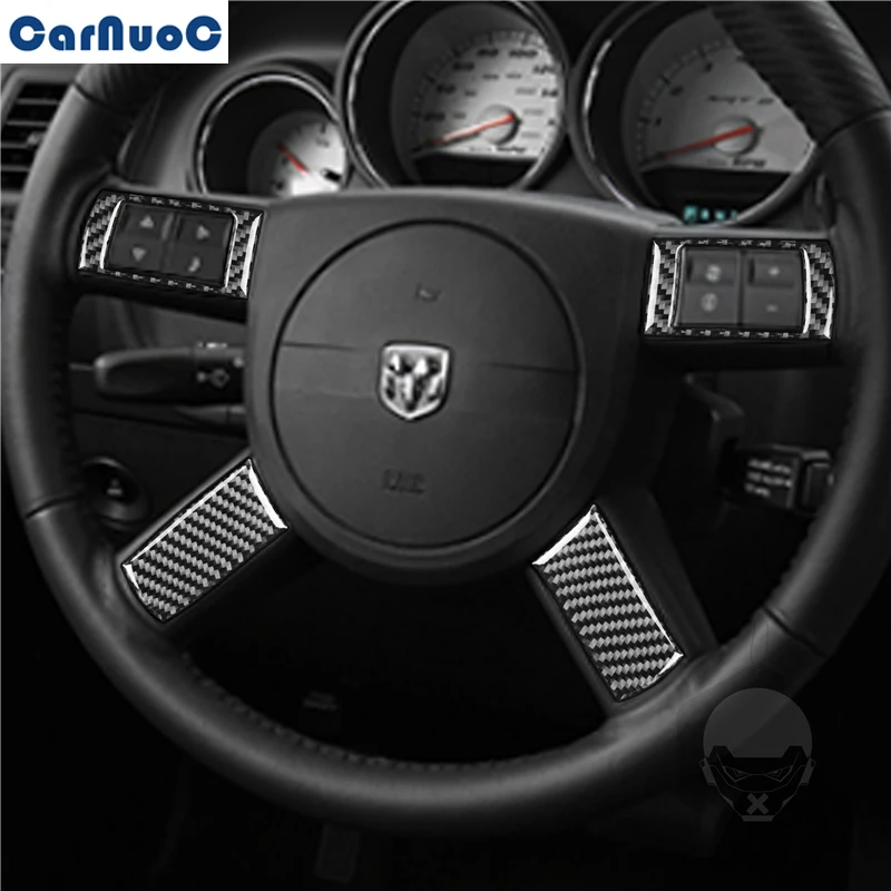 

4 шт. для Dodge Challenger 2008-2010 Автомобильная оплетка рулевого колеса Панель накладка наклейка из углеродного волокна Стикеры Средства для укладки...