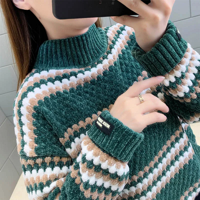 

Winter Women Turtleneck Sweaters Thick Warm Full Sleeve Coarse Wool Knitted Pullovers Female Korean Chic Vintage Crocheted Tops