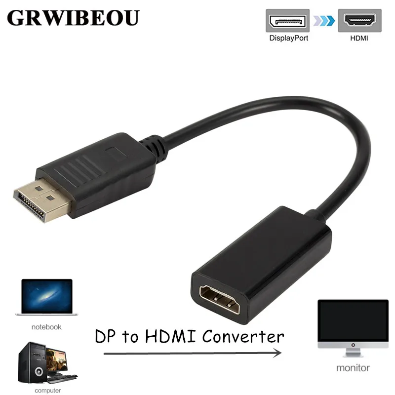 Адаптер Grwibeou 1080P DP к HDMI Display Port папа мама черный высококачественный конвертер Dp в