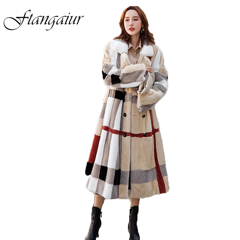 

Зимнее импортное фиолетовое стандартное бархатное Норковое меховое пальто Ftangaiur, женские длинные натуральные шубы из натурального меха но...
