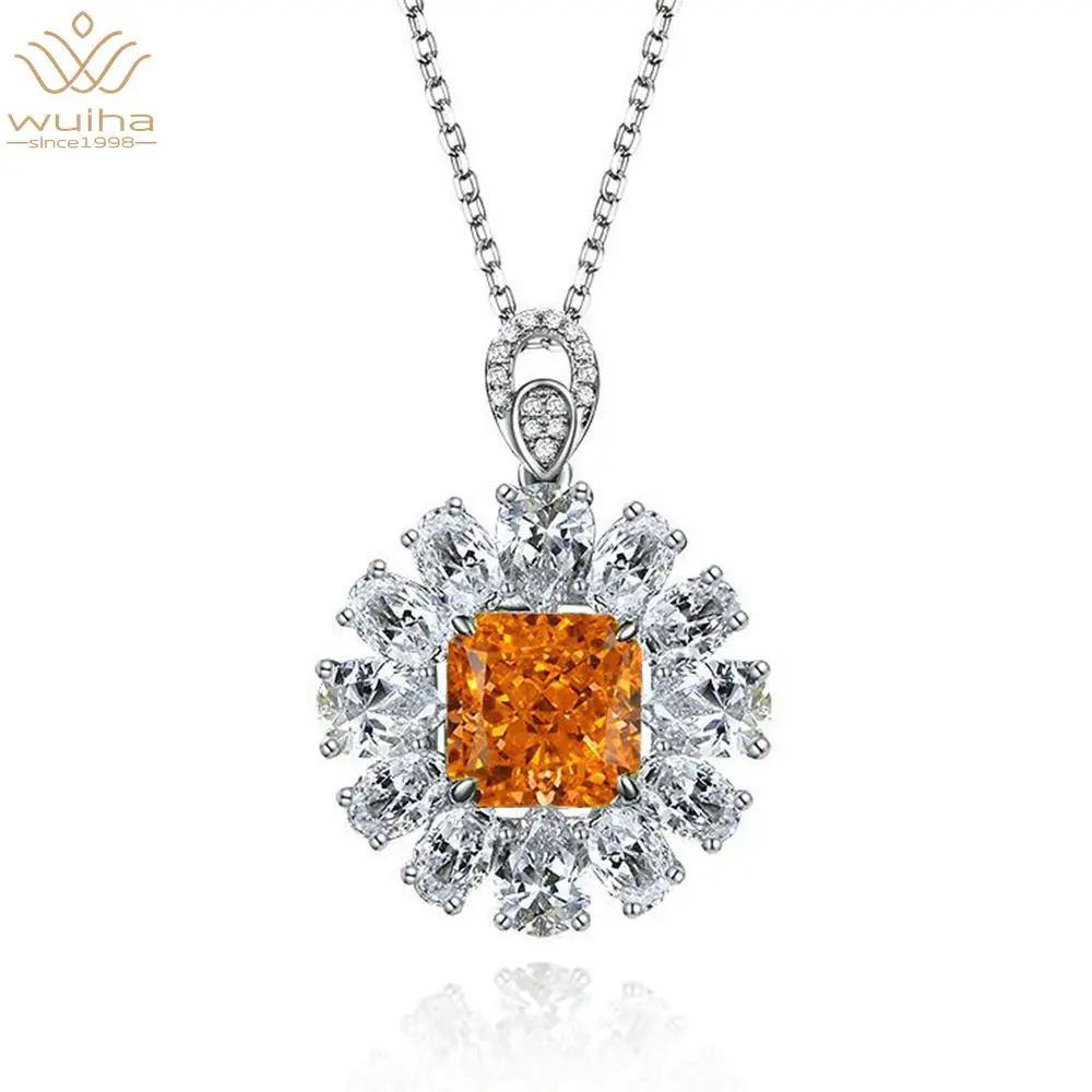 

Роскошный кулон WUIHA из стерлингового серебра 100% пробы с изображением оранжевой розы и муассанита, ожерелье с подвеской, женские сверкающие ...