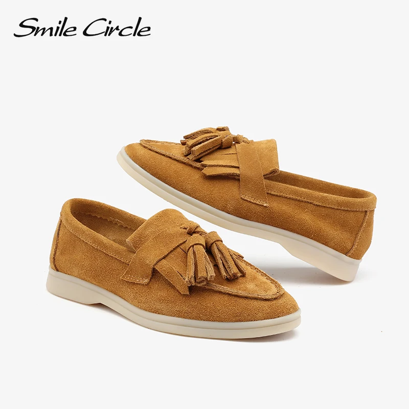 Женские мокасины Smile Circle из коровьей замши на плоской подошве с кисточками