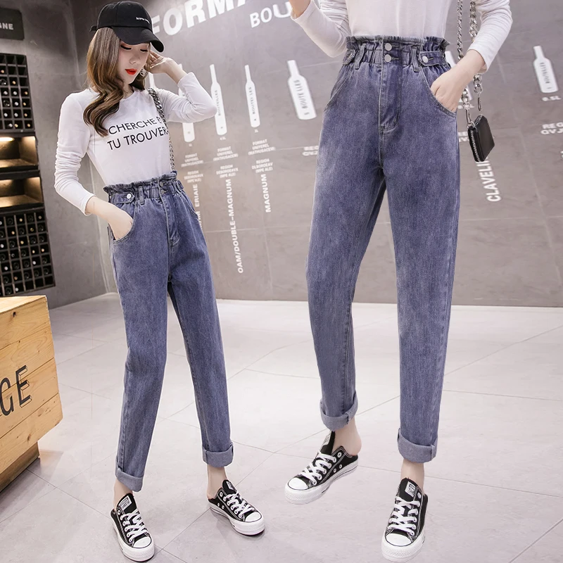 

Джинсы с высокой талией, новые штаны, qiu han edition, свободные прямые штаны Гарун, штаны из девяти точек, torre