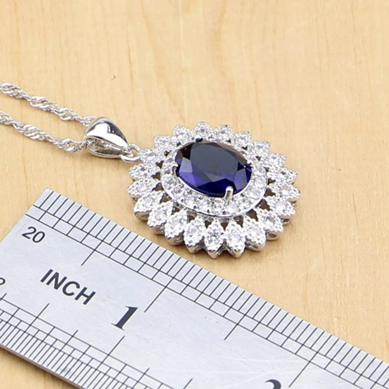 Натуральный Овальный Синий Циркон Белый CZ серебро 925 Ювелирные наборы для женщин