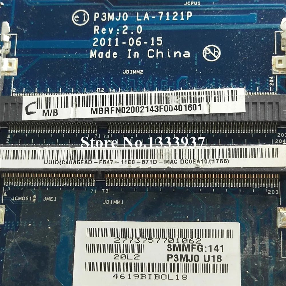 P3MJ0 LA-7121P HM65 Материнская плата для ACER aspire 3830T 3830TG Материнская плата ноутбука MBRFN02002