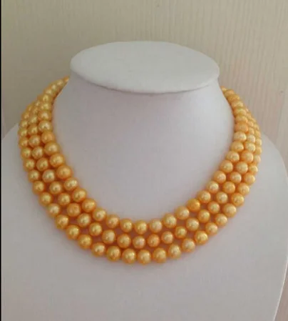 charming elegant 9-10mm south sea natural gold pearl necklace 49 inch