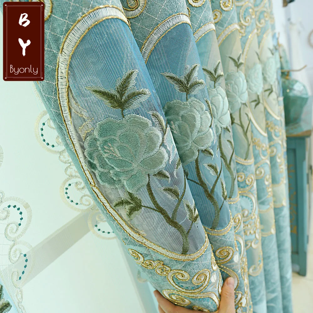 

European-style Chenille Embroidered Curtain for Living Room Bedroom Custom Curtain Curtain Screen Finished Garden Flowers