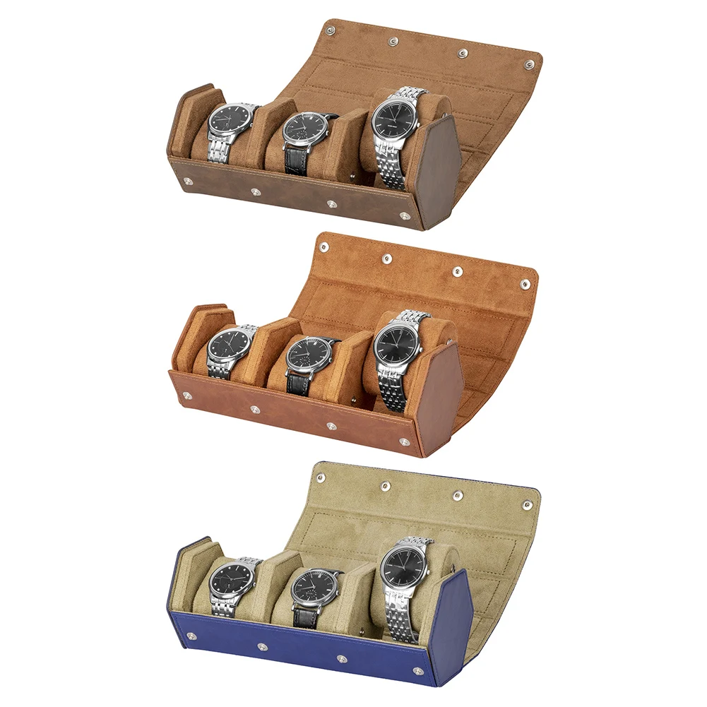 

Hexagonal Watch Roll Storage Case Portable 3 Slot Travel Organizer Leather Box Outdoor Wrist Jewelry Holder Display Gift