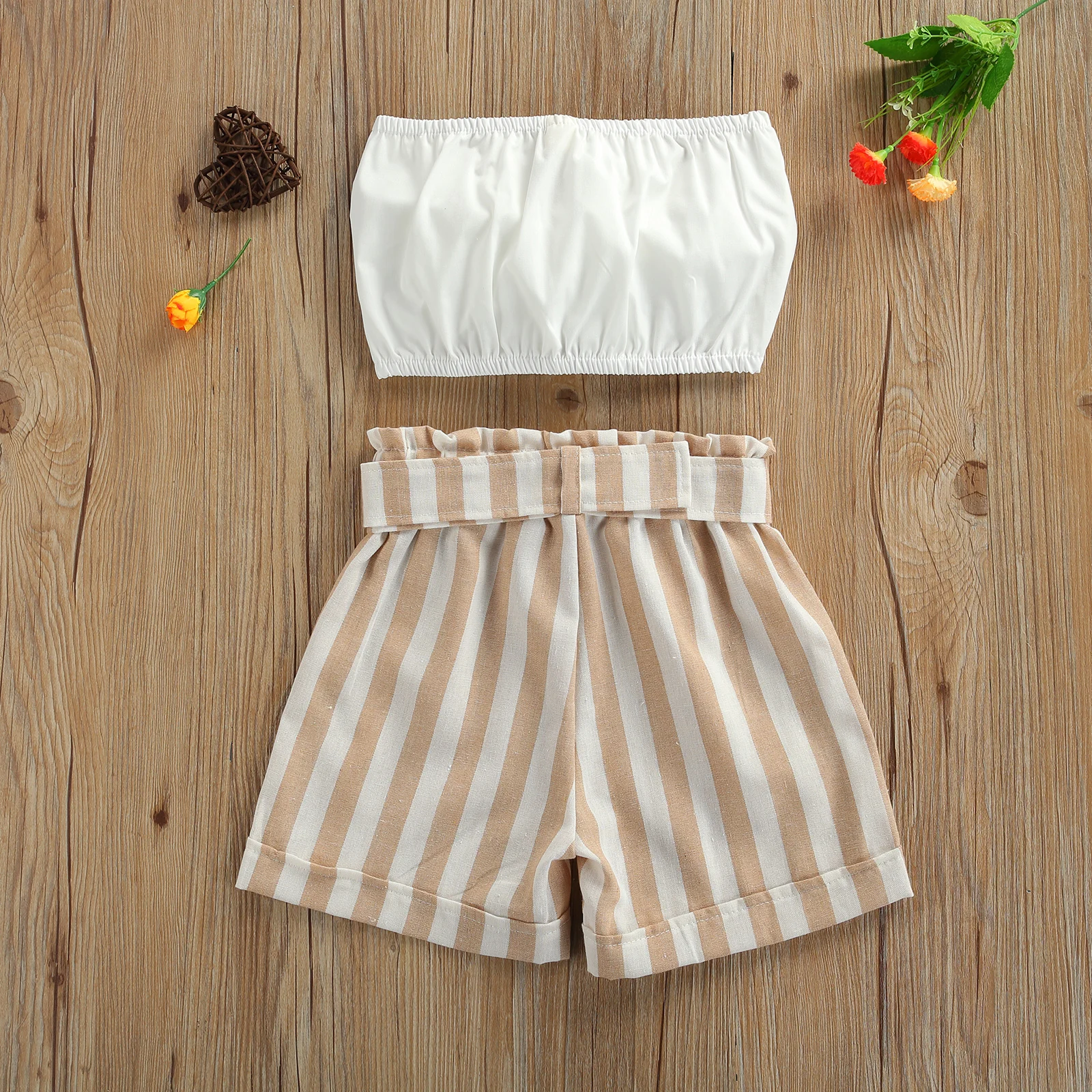 

1-6Y Summer Fashion Kids Girls Clothes Sets 2pcs Bowknot Strap Sleeveless Vest Tops Striped Shorts