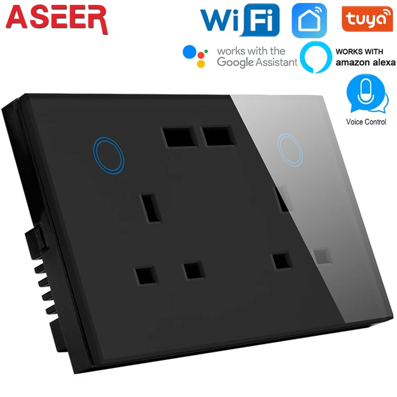 Black Color ASEER UK двойной usb wifi розетка 13A, сенсорное стекло wifi розетка, wifi настенная розетка с usb разъемом, совместимая alexa, google assistant - Тип: Black Color