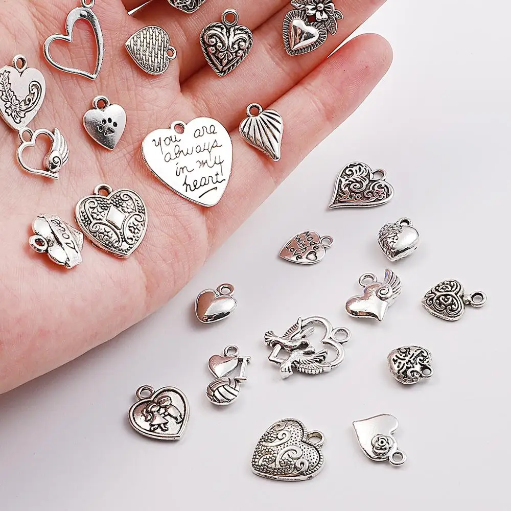 Смешанные Подвески в виде сердца античные серебряные подвески из сплавов