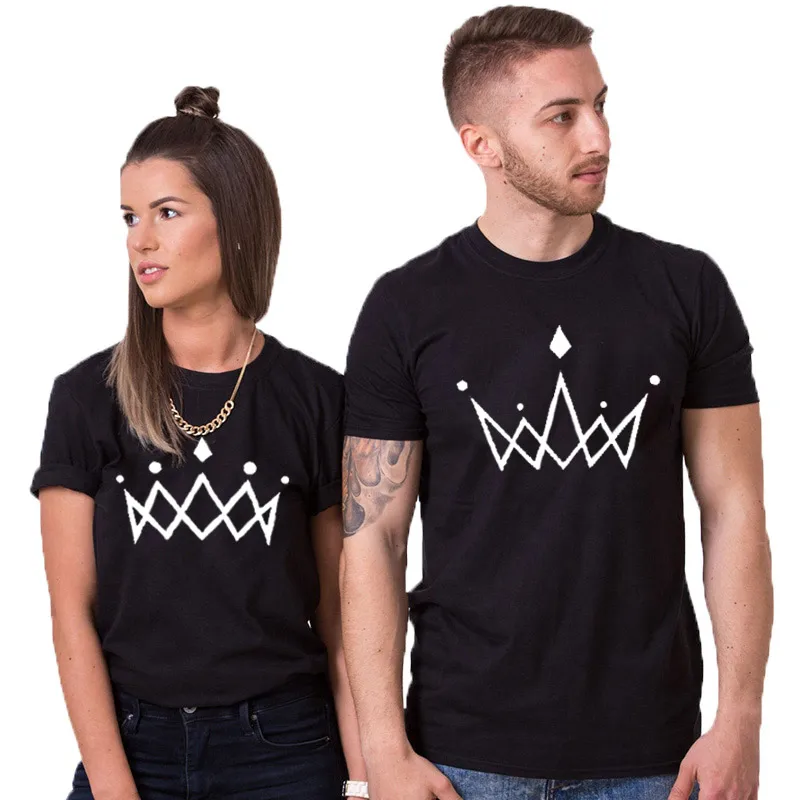 

KING AND QUEEN Crowns Printing Pattern White Tshirt Soft Funny Letter Printing T-shirts for Couple