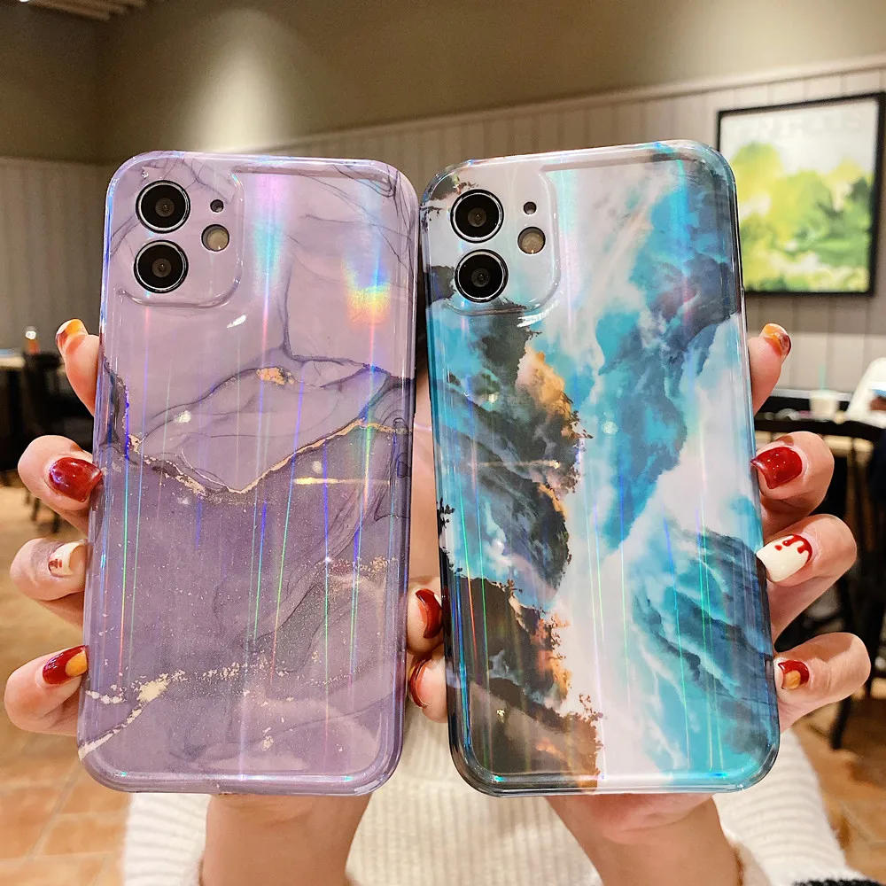 Чехол SUYACS Laser Aurora Marble для телефона iPhone 12 Pro Max Mini 11 XS XR X 7 8 Plus мягкий чехол IMD на весь