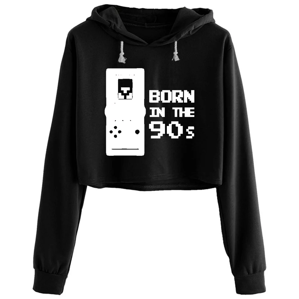 

Born In The 90 S Crop Hoodies Women Kpop Korean Y2k Kawaii Pullover For Girls