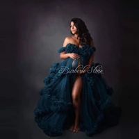 demure tulle long maternity dress to photo shoot soft ruffles tiered mesh maternity gowns for baby shower pregnancy clothes