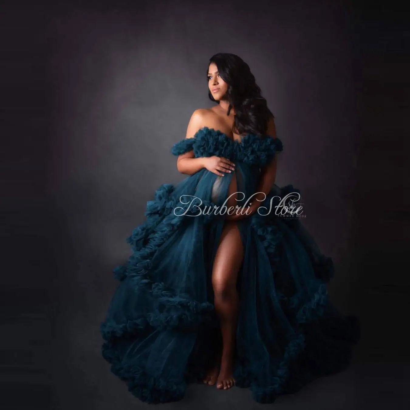 Demure Тюлевое длинное платье для беременных фотосессии мягкие многоярусные