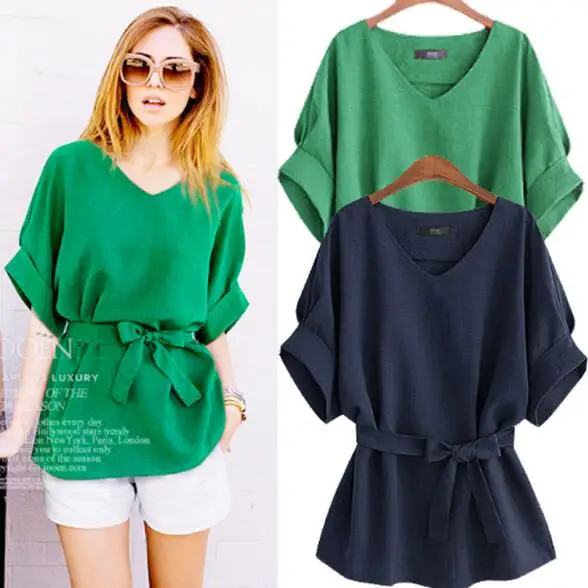 2019 Лето плюс размер 5XL рубашка женская льняное с короткими рукавами Шифоновая