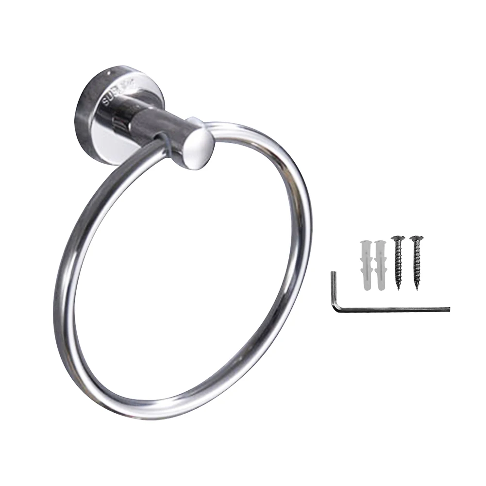 

Stainless Steel Rack Hanging Holder Wall Mount With Screws Hotel Home Round Bath Modern Bathroom Accessories Simple Towel Ring