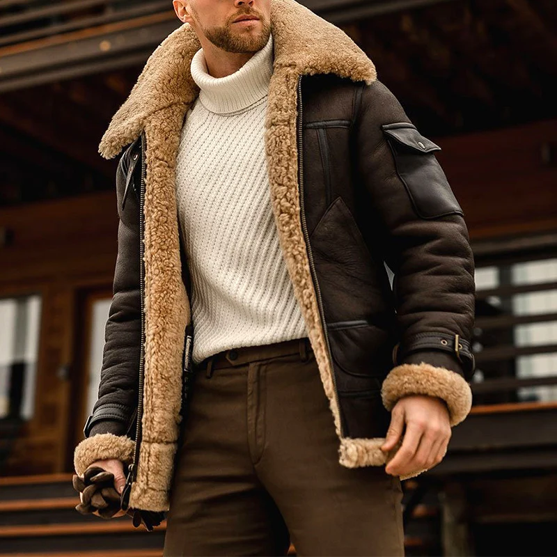 Меховая Мужская куртка утепленная Свободная средней длины на осень и зиму