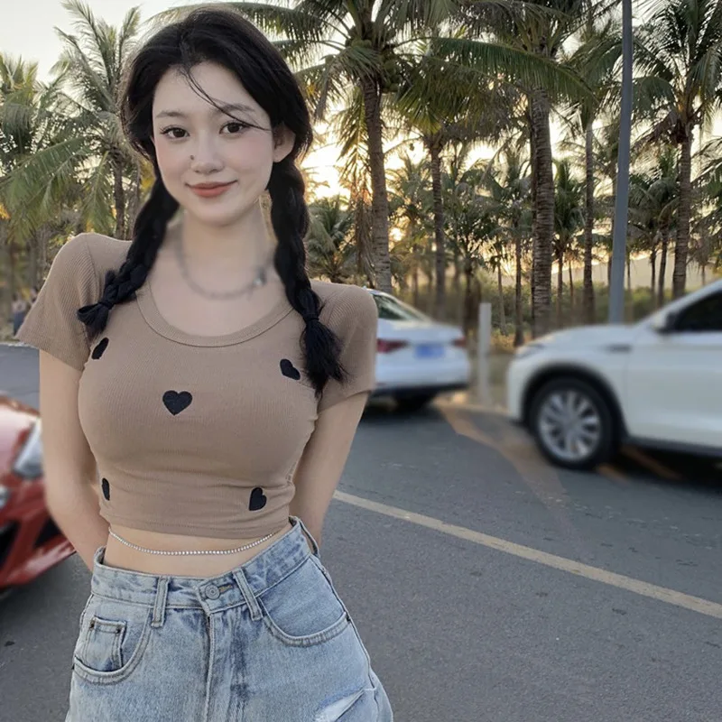 

Women Summer Sexy Tops Short Sleeve T-Shirts Vintage O Neck Slim Tee Shirts Top