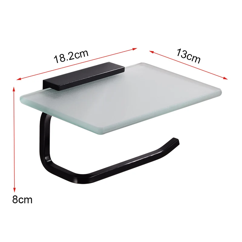 

Toilet Paper Holder with Shelf Glass Aluminum Black Paper Towel Holders Wall Mounted Bathroom Tissue Roll Paper Holder Creative