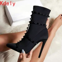 2020 fashion luxury women 11 5cm high heels fetish rivets silk sock boots stiletto ankle boots scarpins studded red spring shoes