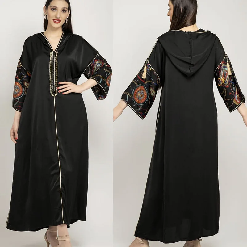 

Ramadan Eid Muslim Embroidery Abaya Hoodies Arab Maxi Dress Islamic Hijab African Dashiki Jalabiya Long Robe Gowns Musulmane