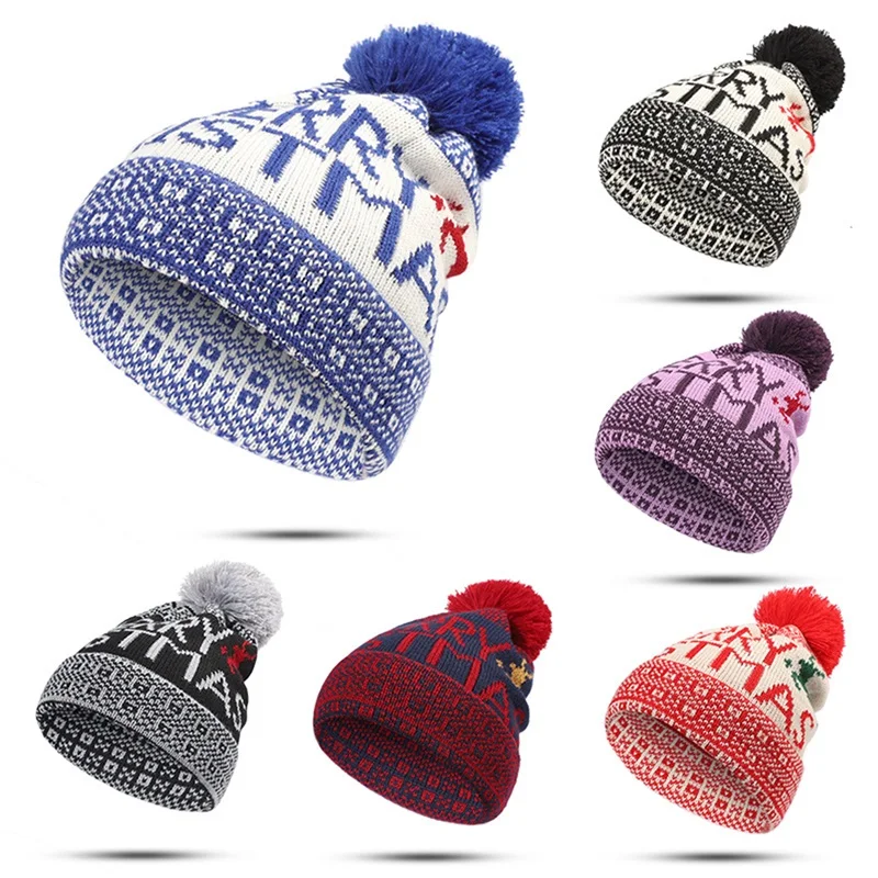 

Christmas Pompom Elk Knitted Beanie Beanie Hat Soft And Comfortable Winter Warm Knitted Skull Hat For Men and Women