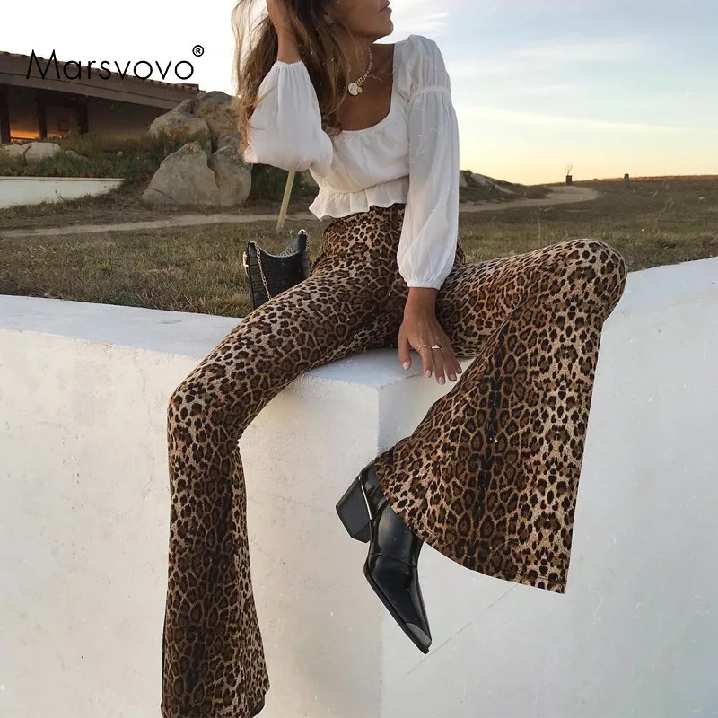 

Women's Pants 2021 Autumn Winter Wide Leg Pants New Leopard Trousers High Street Women's Elastic High Waist Pant Print Trousers