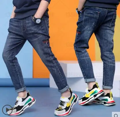 9723 thin jeans Г. Весенние детские джинсы для мальчиков однотонные тонкие джинсы для маленьких мальчиков, повседневные джинсы для больших мальчиков длинные брюки - Цвет: 9723 thin jeans