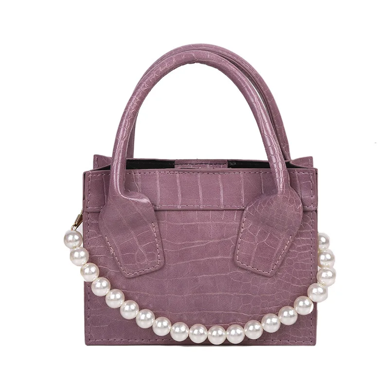 

Pearl Chain Handbag Fashion Crocodile Pattern Western Style Leisure Shoulder Crossbody Small Square Bag