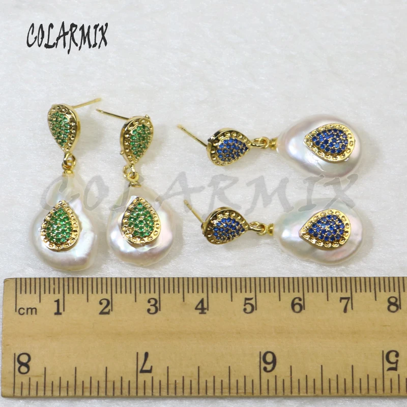 

4 pairs Natural pearls earrings& zircon earrings drop shape pearl earrings Gift for the lady earrings 6152